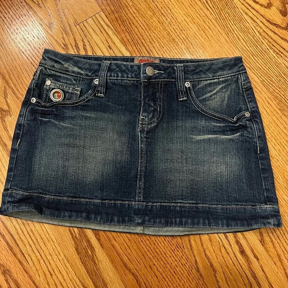 Vintage Y2K Denim Micro Mini Skirt with Butterfly Embroidery No Boundaries Fairy - Picture 3 of 6